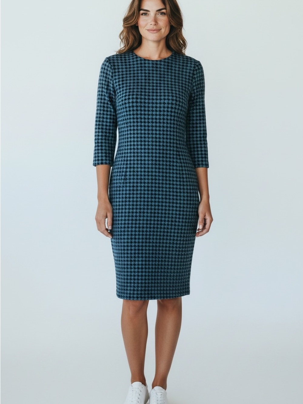 Melow womens loose fit Blue Houndstooth Shift Coat size small